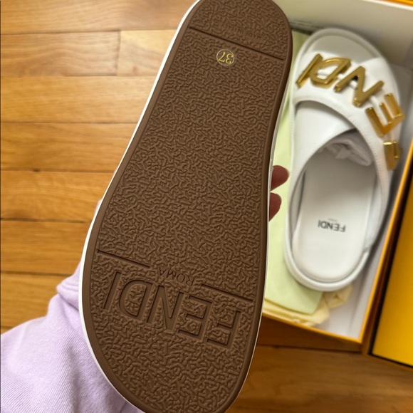 Fashion White Slides with Gold Accents - Picture 2 of 8